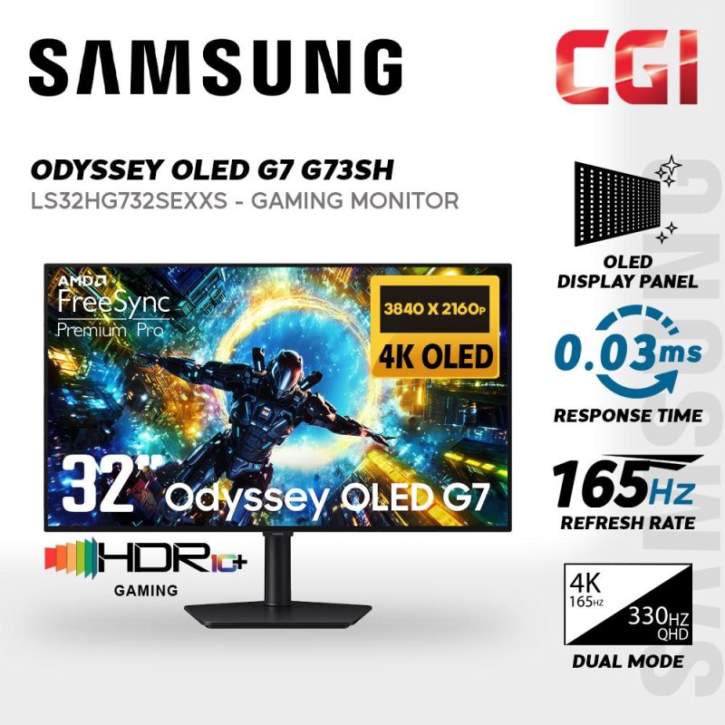 Samsung 32” Odyssey G7 G73SH LS32HG732SEXXS ( OLED, 4K UHD, HDR10+, 4K 165Hz / FHD 330 Hz, FreeSync ) Gaming Monitor