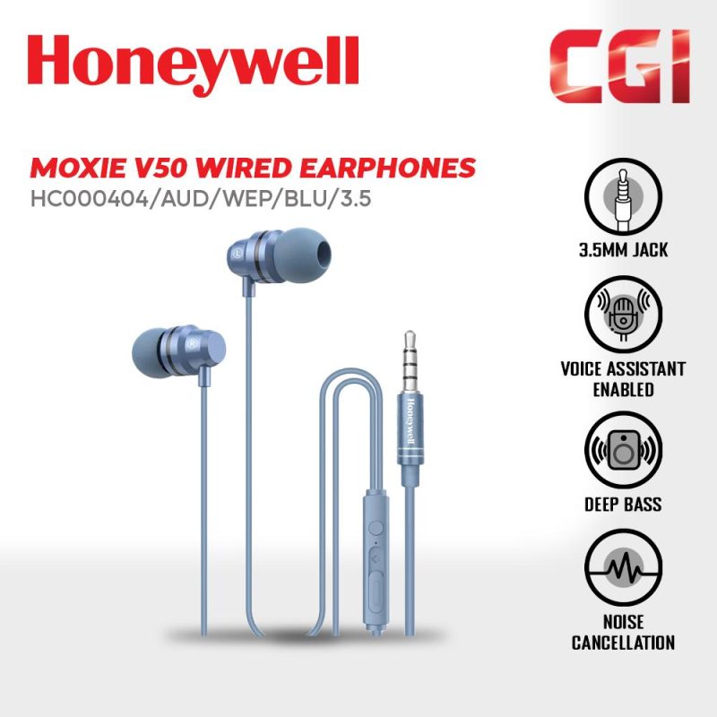 Honeywell Moxie V50 Wired In-Ear Earphones (Blue) - HC000404/AUD/WEP/BLU/3.5