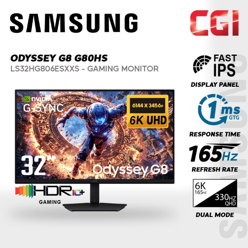 Samsung 32“ Odyssey G8 G80HS LS32HG806ESXXS（ IPS,  HDR10+, 6K 165Hz / 3K 330Hz , 1ms, Freesync, GSync ) Gaming Monitor