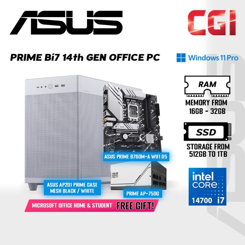 Prime Bi7 Intel i7 14th Gen Office PC ( Intel Core i7 / 16GB RAM / 512GB SSD / Windows 11 Pro ) with Office - Black Casing