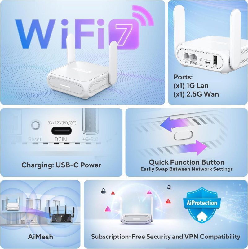 060ba659da3b24d790e495883d7da27e.jpeg ASUS RT-BE58 Go Dual-band WiFi 7 3600 Mbps, 4G & 5G Mobile Tethering, Guest Network Pro AiMesh Travel Router