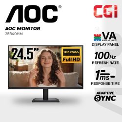 AOC 24.45" 25B40HM VA FHD Adaptive Sync 100Hz 1ms 3-Sided Frameless Monitor
