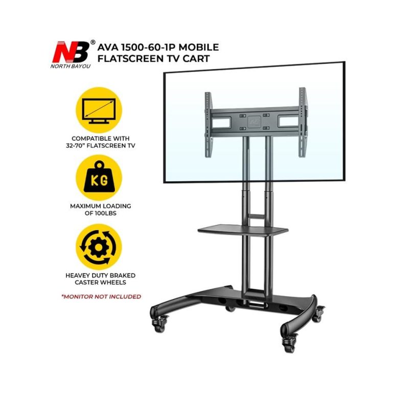 0c1a98b47db203a2993c83baf3f6ce72.jpeg North Bayou Ava 1500-60-1P Portable Height Adjustable TV Mount Stand Mobile Trolley Cart