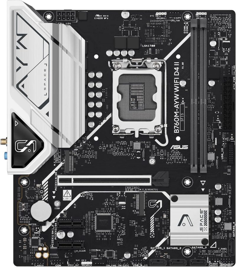 0d0969e1d246b8b4056d468de461a907.jpeg Asus B760M-AYW WiFi D4 II Intel B760 LGA 1700 mATX WiFi 6 Aura Sync Motherboard