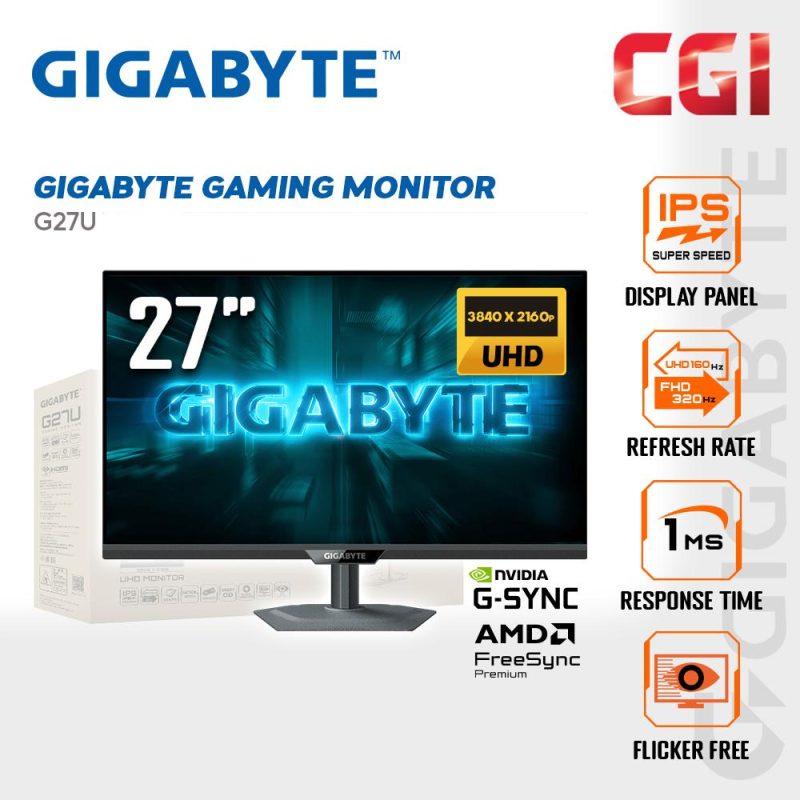 Gigabyte 27" G27U IPS UHD 165Hz | FHD 320Hz 1ms Freesync G-Sync Ergonomic Dual Mode Gaming Monitor