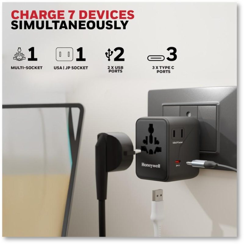 239182aa0d0a1104095f8b71c69ca0a6.jpeg Honeywell Universal World Platinum Series Travel Adapter 45W (Black) - HC000069/CHG/TRV/WHT/45W
