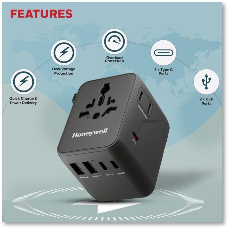 3feb016483e444cf65532131d079f3af.jpeg Honeywell Universal World Platinum Series Travel Adapter 45W (Black) - HC000069/CHG/TRV/WHT/45W