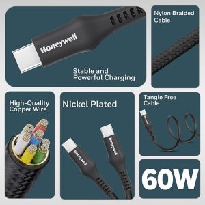 Honeywell Type-C to Type-C Cable 1.2 Meter (Black) - HC000700/CBL/1.2M/BLK
