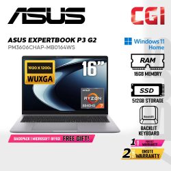 Asus 16" ExpertBook P3 G2 Laptop AMD Ryzen 7 8840HS 16GB 512GB WUXGA Win11Home 2Yos FREE Office ( PM3606CHAP-MB0164WS )