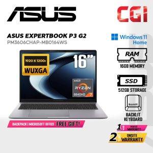 7d6b6f09ee2b6749fa04ebaef5c5e01a-9.jpeg Asus 16" ExpertBook P3 G2 Laptop AMD Ryzen 7 8840HS 16GB 512GB WUXGA Win11Home 2Yos FREE Office ( PM3606CHAP-MB0164WS )
