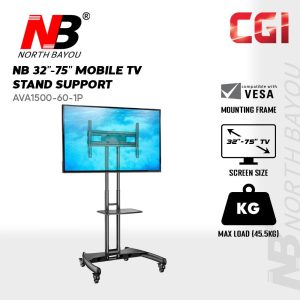 813c20e8b153303e4a84a9f857337cdf.jpeg North Bayou Ava 1500-60-1P Portable Height Adjustable TV Mount Stand Mobile Trolley Cart