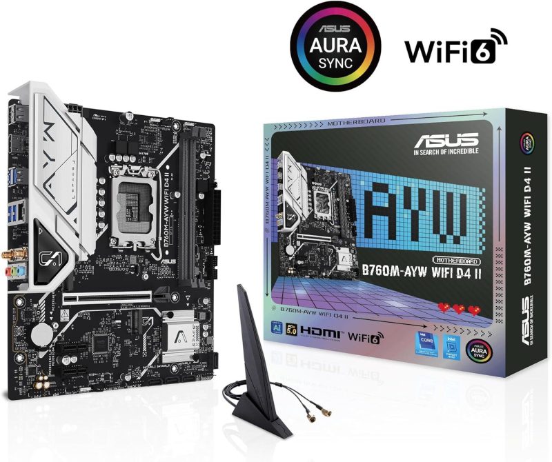 896522d3f8a8aabf090588f39ea3826f.jpeg Asus B760M-AYW WiFi D4 II Intel B760 LGA 1700 mATX WiFi 6 Aura Sync Motherboard