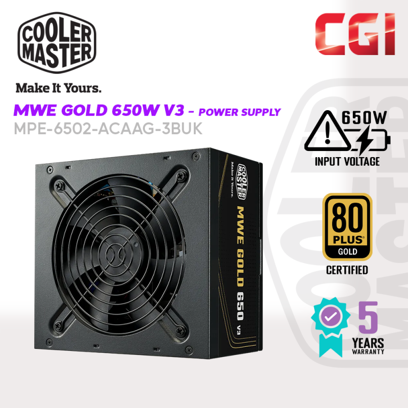 Cooler Master MWE Gold 650W V3 ATX 3.1 Non-Modular PSU - MPE-6502-ACAG-3BUK