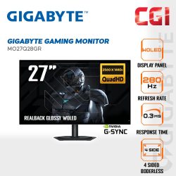Gigabyte 27" MO27Q28GR QHD RealBlack Glossy G-Sync 280Hz 0.03ms Ergonomic Borderless OLED Gaming Monitor