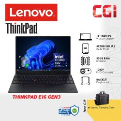 Lenovo ThinkPad E16 Gen 3 Laptop ( Ultra 7 258V, 32GB, 512GB, W11P ) 16" WUXGA | 3Y Onsite