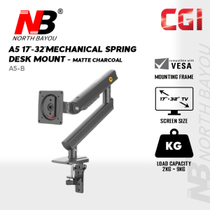 cc4e7be7b1413a2607db9d86f0a80f33.png North Bayou A5 Mechanical Spring Monitor Arm for Monitor Size 17" to 32" - Matte Charcoal