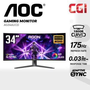 AOC Agon 34" AG346UCD WQHD QD-OLED Adaptive Sync G-Sync 175Hz 0.03ms Light FX Ergonomic Gaming Monitor