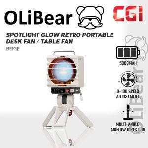 OliBear Spotlight Glow Retro Portable Desk Table Fan