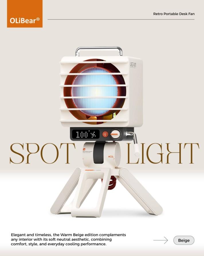 OliBear Spotlight Glow Retro Portable Desk Table Fan