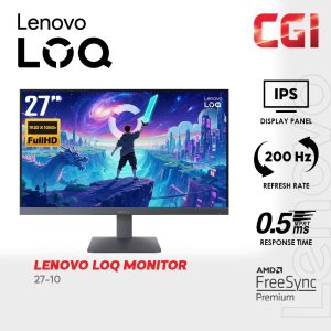 Lenovo 27" LOQ 27-10 Fast IPS FHD HDR10 AMD FreeSync Adaptive Sync 200Hz 0.5ms Gaming Monitor - 68F2GACBMY