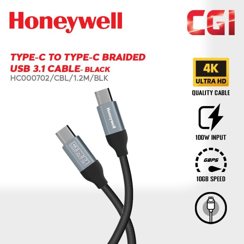Honeywell Type C USB 3.1 Charge and Sync Cable 1.2 Meter - Black - HC000702/CBL/1.2M/BLK