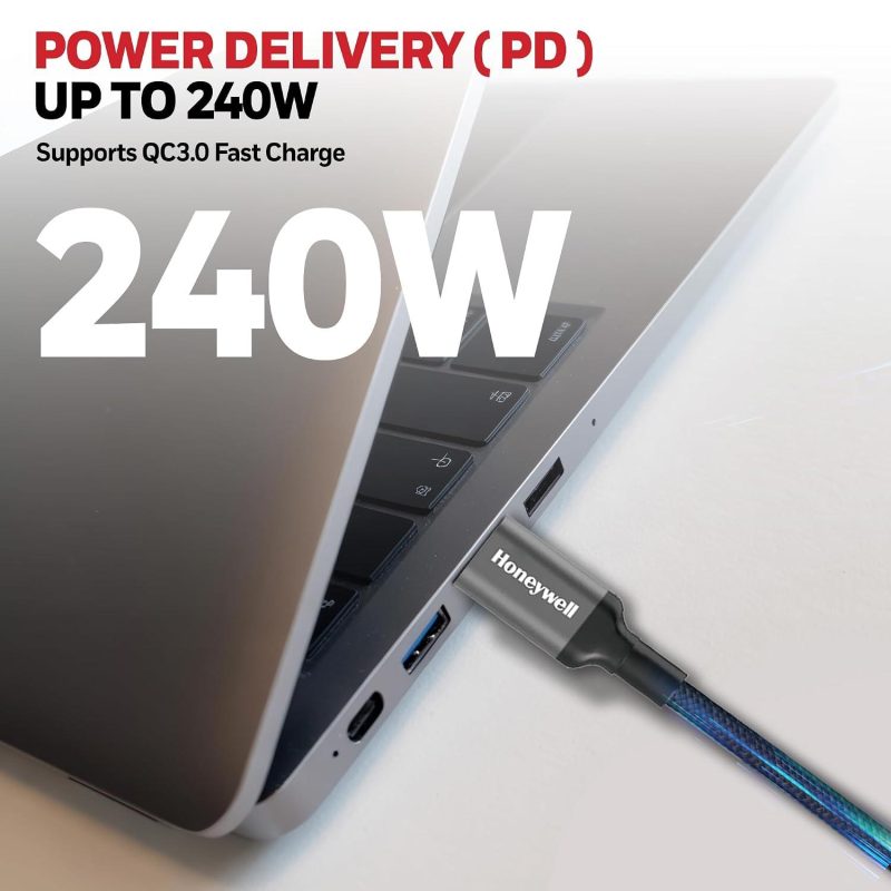 Honeywell Type-C to Type-C Braided USB 4 Cable 8K PD 240W Fast Charge - HC000706CBL1.2MBLK