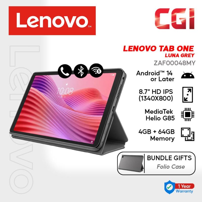 Lenovo 8.7" Tab One MediaTek Helio G85 4GB LPDDR4X 64GB Android 14 Touchscreeh Tab - ZAF00048MY