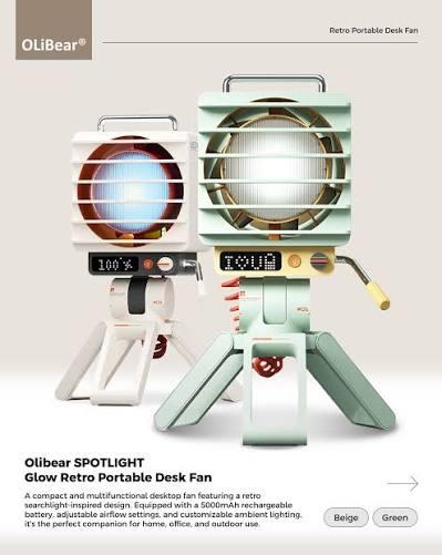 OliBear Spotlight Glow Retro Portable Desk Table Fan
