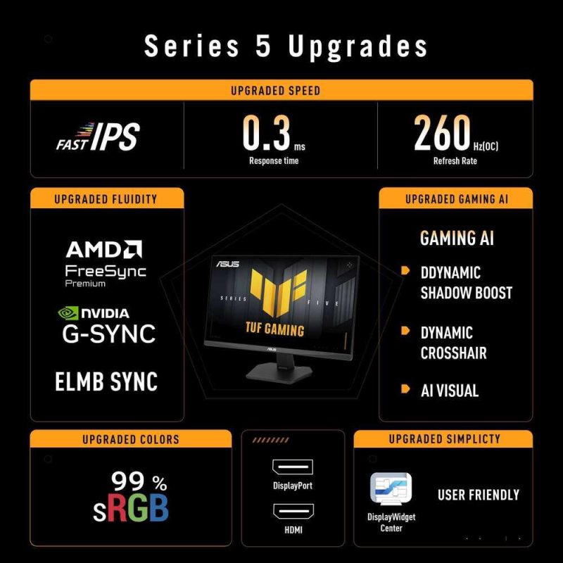 Asus TUF 23.8" VG249QM5F Fast IPS FHD HDR10 Adaptive Sync 260Hz 0.3ms Speaker Gaming Monitor