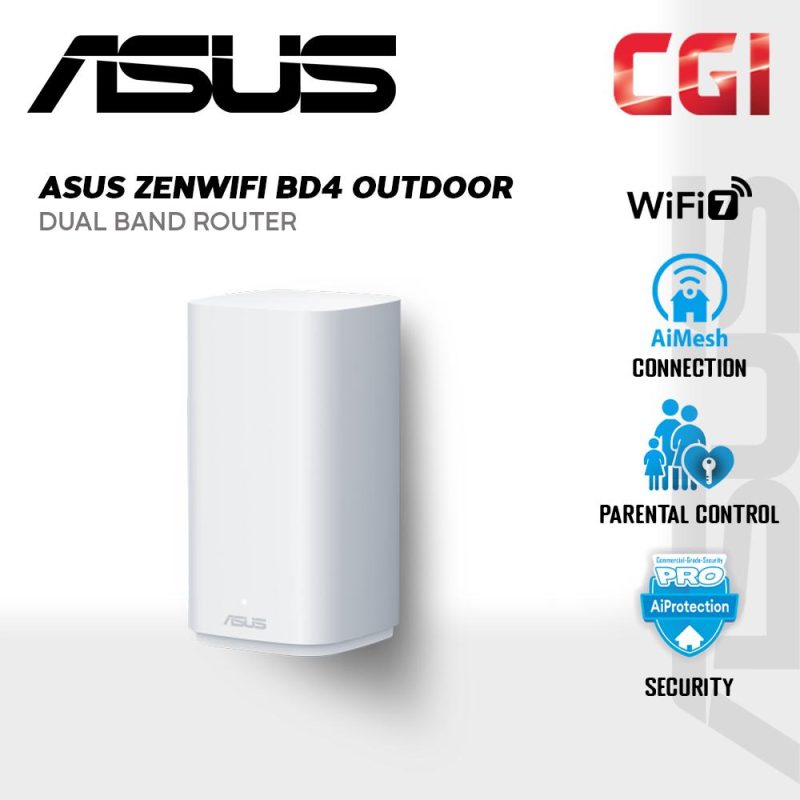 Asus ZenWiFI BD4 Outdoor BE3600 Quad-Band WiFi 7 2530 sq.ft Dual 2.5G Port Perental Control Ai Mesh Extendable Router