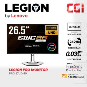 Lenovo 26.5" Legion Pro 27UD-10 QD-OLED UHD HDR TB400 Freesync Adaptive Sync 240Hz 0.03ms Ergonomic Gaming Monitor - 68CEGACBMY