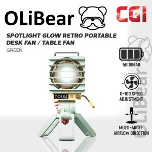 OliBear Spotlight Glow Retro Portable Desk Table Fan