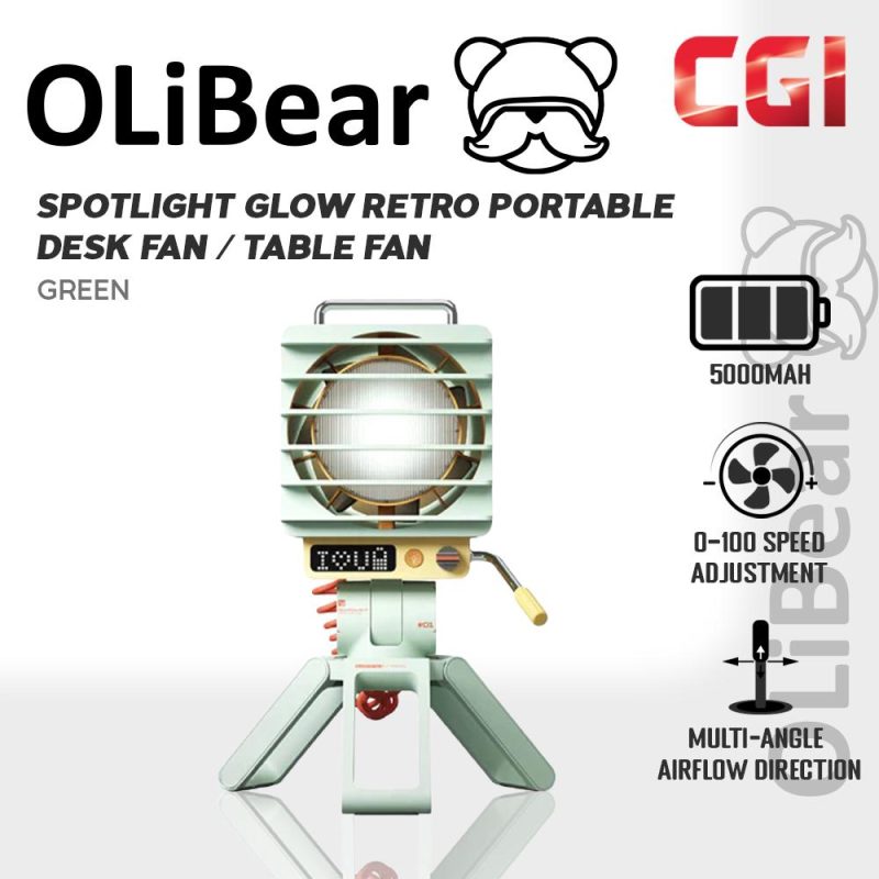 OliBear Spotlight Glow Retro Portable Desk Table Fan