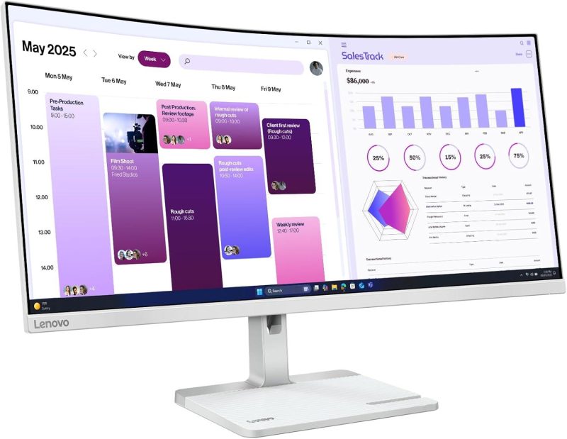Lenovo 34" L34W-4C VA WQHD HDR10 120Hz 1ms AMD FreeSync MediaSync Height Adjustable Curved Monitor - 68F0GAC3MY