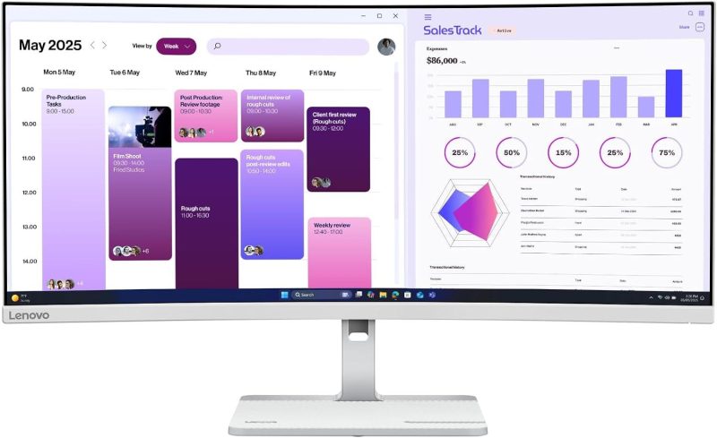 Lenovo 34" L34W-4C VA WQHD HDR10 120Hz 1ms AMD FreeSync MediaSync Height Adjustable Curved Monitor - 68F0GAC3MY
