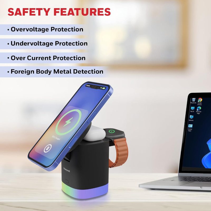 Honeywell Zest Wireless Cube 3-in-1 Charger with 23W Ultra-Fast Charging