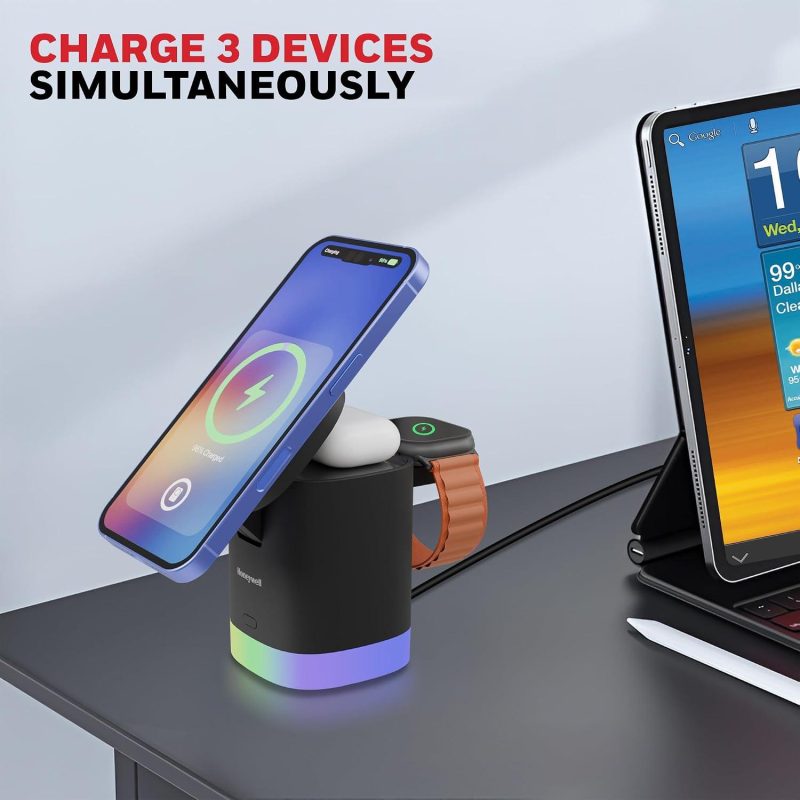 Honeywell Zest Wireless Cube 3-in-1 Charger with 23W Ultra-Fast Charging