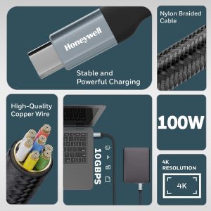 Honeywell Type C USB 3.1 Charge and Sync Cable 1.2 Meter - Black - HC000702/CBL/1.2M/BLK