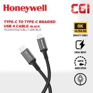 Honeywell Type-C to Type-C Braided USB 4 Cable 8K PD 240W Fast Charge - HC000706CBL1.2MBLK