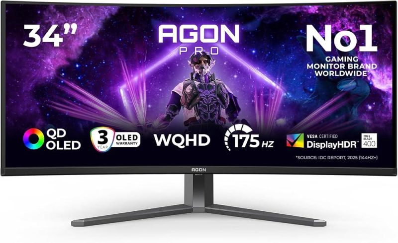 AOC Agon 34" AG346UCD WQHD QD-OLED Adaptive Sync G-Sync 175Hz 0.03ms Light FX Ergonomic Gaming Monitor