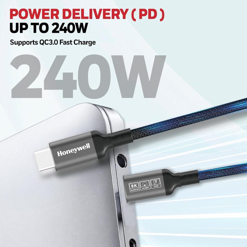 Honeywell Type-C to Type-C Braided USB 4 Cable 8K PD 240W Fast Charge - HC000706CBL1.2MBLK