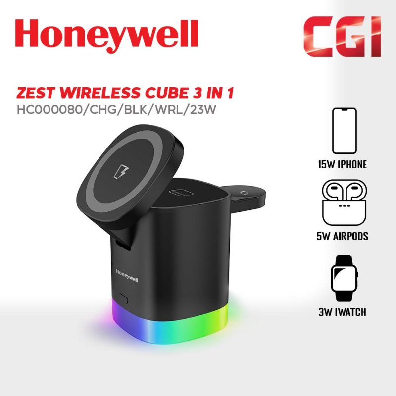 Honeywell Zest Wireless Cube 3-in-1 Charger with 23W Ultra-Fast Charging