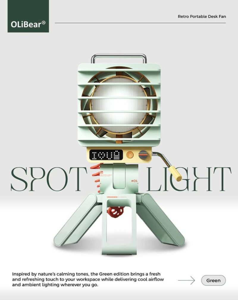 OliBear Spotlight Glow Retro Portable Desk Table Fan