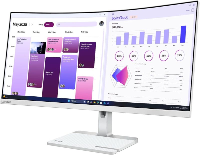 Lenovo 34" L34W-4C VA WQHD HDR10 120Hz 1ms AMD FreeSync MediaSync Height Adjustable Curved Monitor - 68F0GAC3MY