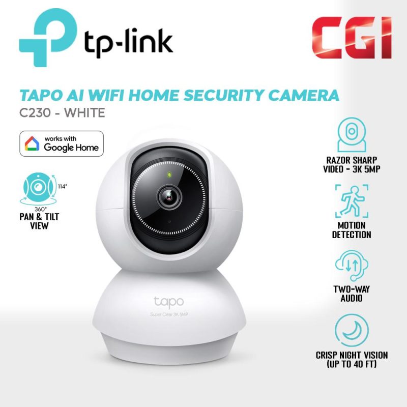 TP-Link Tapo C230 3K 5MP Pan/Tilt 360º Smart Ai Detection Home Security Wi-Fi Two-Way Audio Camera