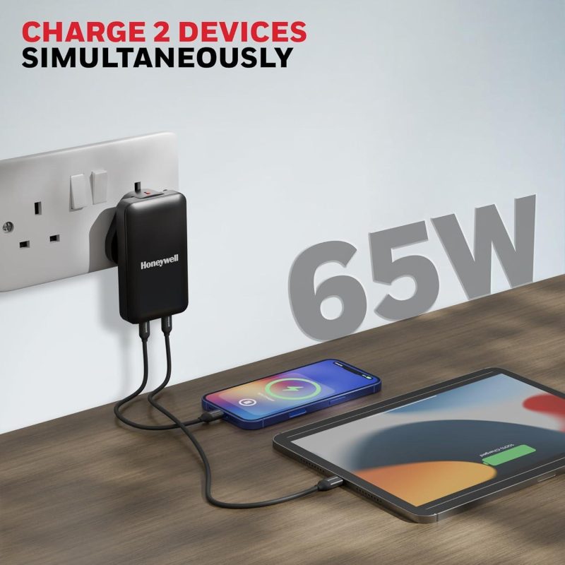 Honeywell 65W GAN Zest Ultrafast Dual Type-C Multi-Plug Ultra Thin Wall Charger