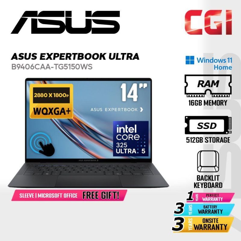 Asus ExpertBook Ultra B9406CAA (Jet Fog) Ultra 5 325 16GB 512GB 14" OLED WQXGA+ Touch W11H - B9406CAA-TG5150WS