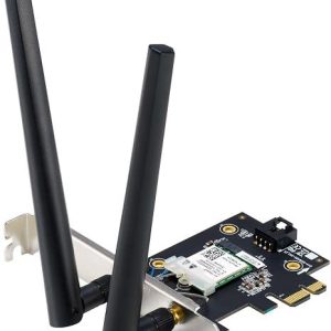 ASUS PCE-BE6500 Wi-Fi 7 PCI-E Adapter with 2 external antennas. Supporting 6GHz band, 4096-QAM, Bluetooth 5.4, WPA3 network security