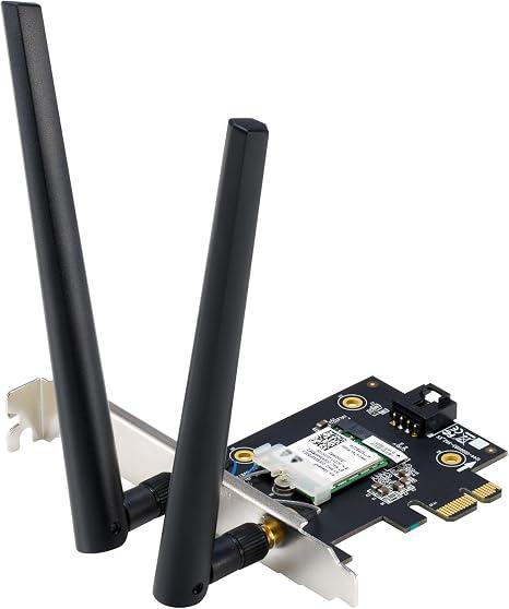 ASUS PCE-BE6500 Wi-Fi 7 PCI-E Adapter with 2 external antennas. Supporting 6GHz band, 4096-QAM, Bluetooth 5.4, WPA3 network security