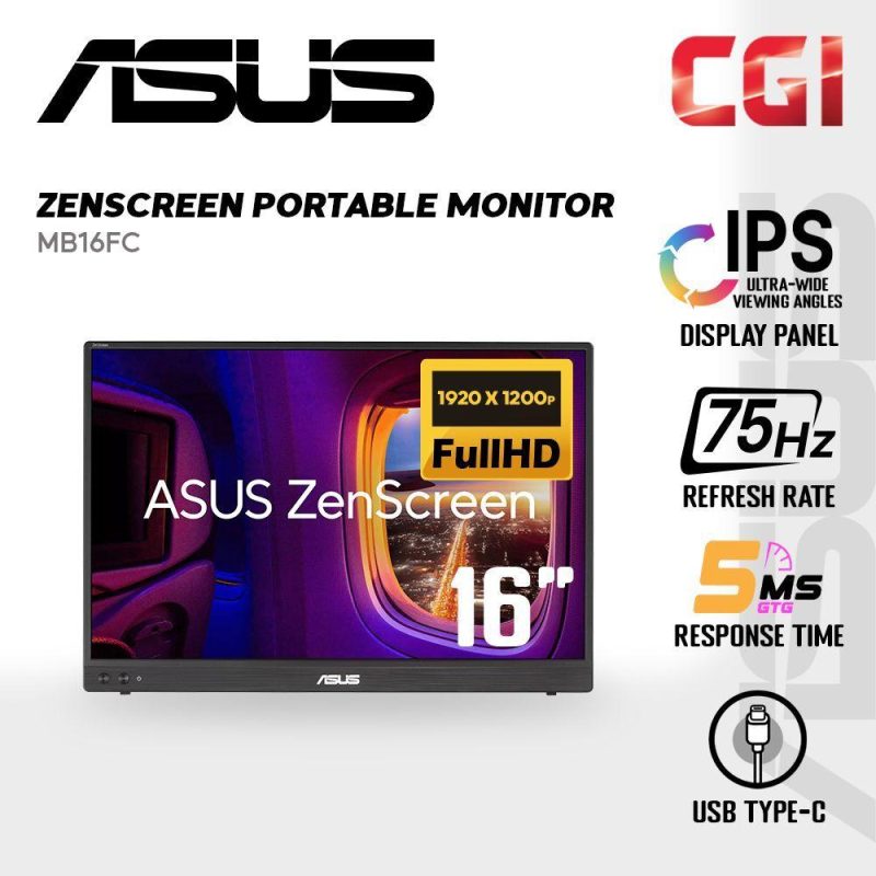 Asus 16" Zenscreen MB16FC IPS WUXGA 75Hz 5ms USB-C PD Ultra Light Portable Monitor